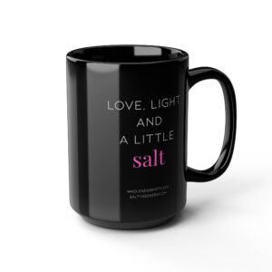 The Salty Seekers Podcast Black Mug, 15oz